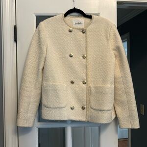ba&sh Cream Bouclé Double-Breasted Blazer with Gold Buttons